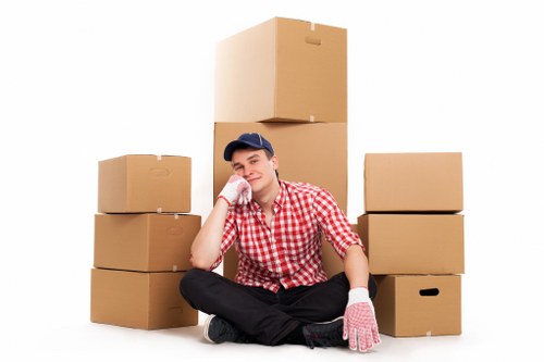 Packed boxes ready for removals in Finchley